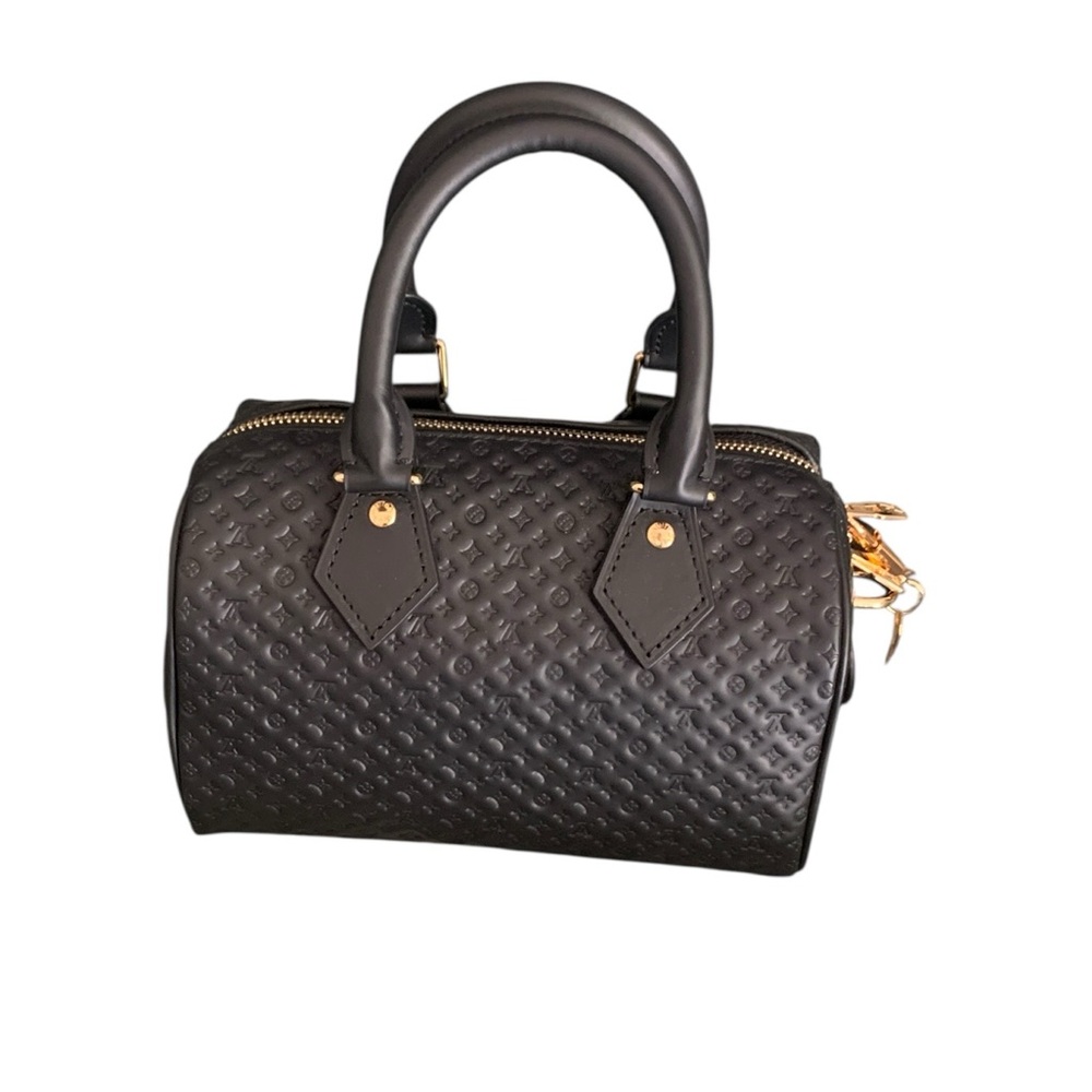 🆕Louis Vuitton Style NanoGram Monogram Embossed Leather Speedy Bandouliere 20🆕 - Picture 7 of 13